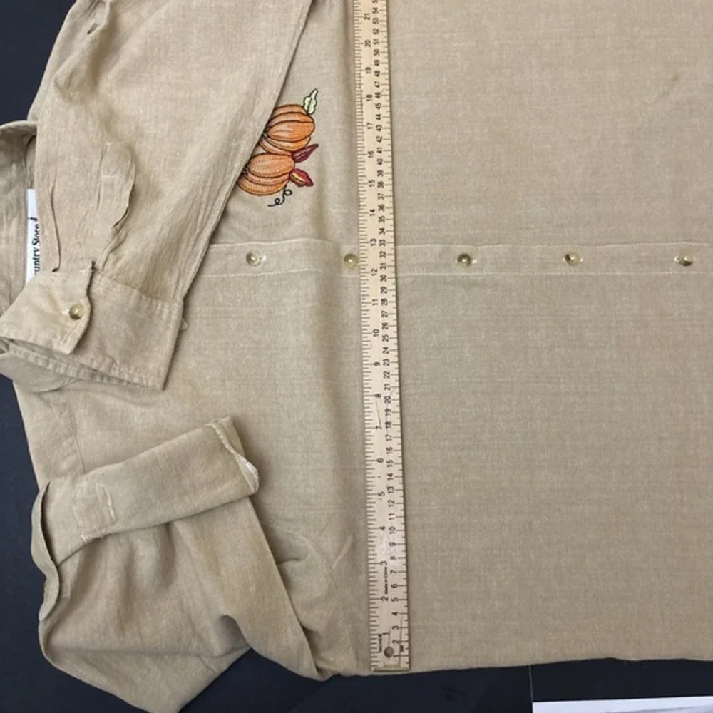 Country Store Women's Tan Button Up‎ Shirt Embroidered Pumpkins Fall Size 2X